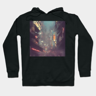 Urban Atmosphere Artistry - Moody Anime Noir Cinematic Japanese Cityscape Hoodie